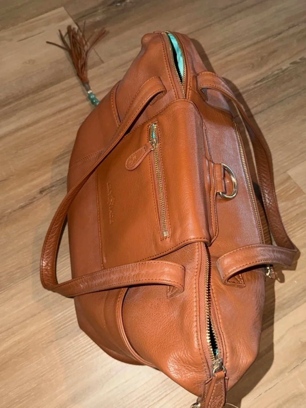 Classic Cognac Leather Tote with Tassel Accent